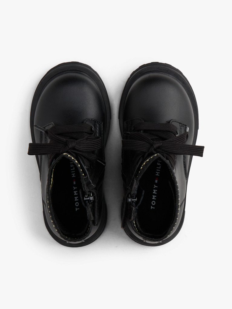 Black Knit Cuff Cleat Ankle Boots  Girls