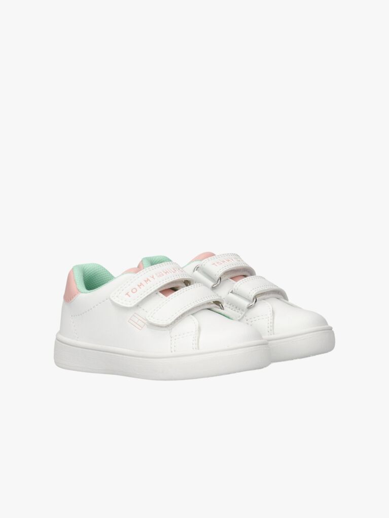 White Hook And Loop Sneakers  Girls