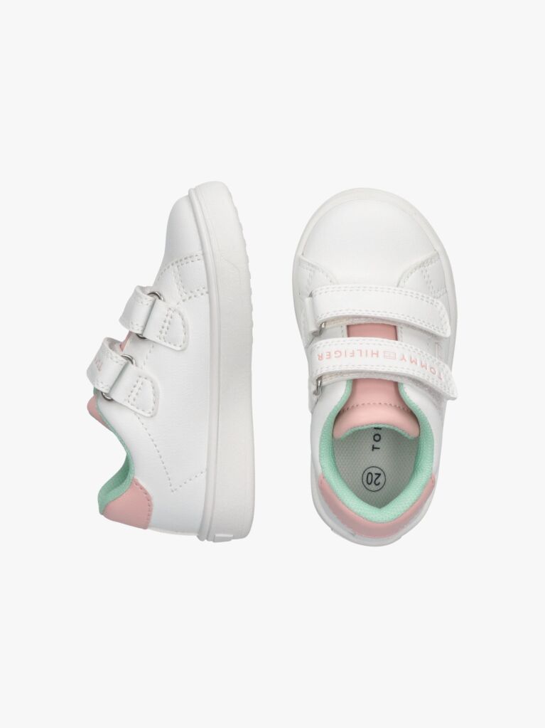 White Hook And Loop Sneakers  Girls