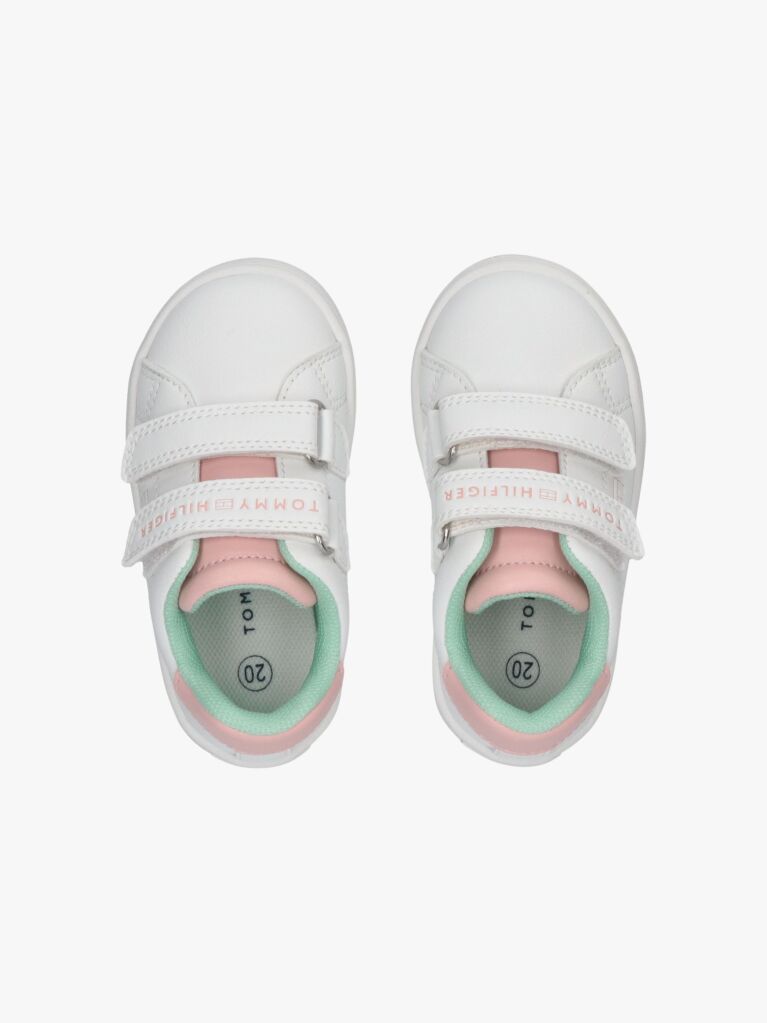 White Hook And Loop Sneakers  Girls
