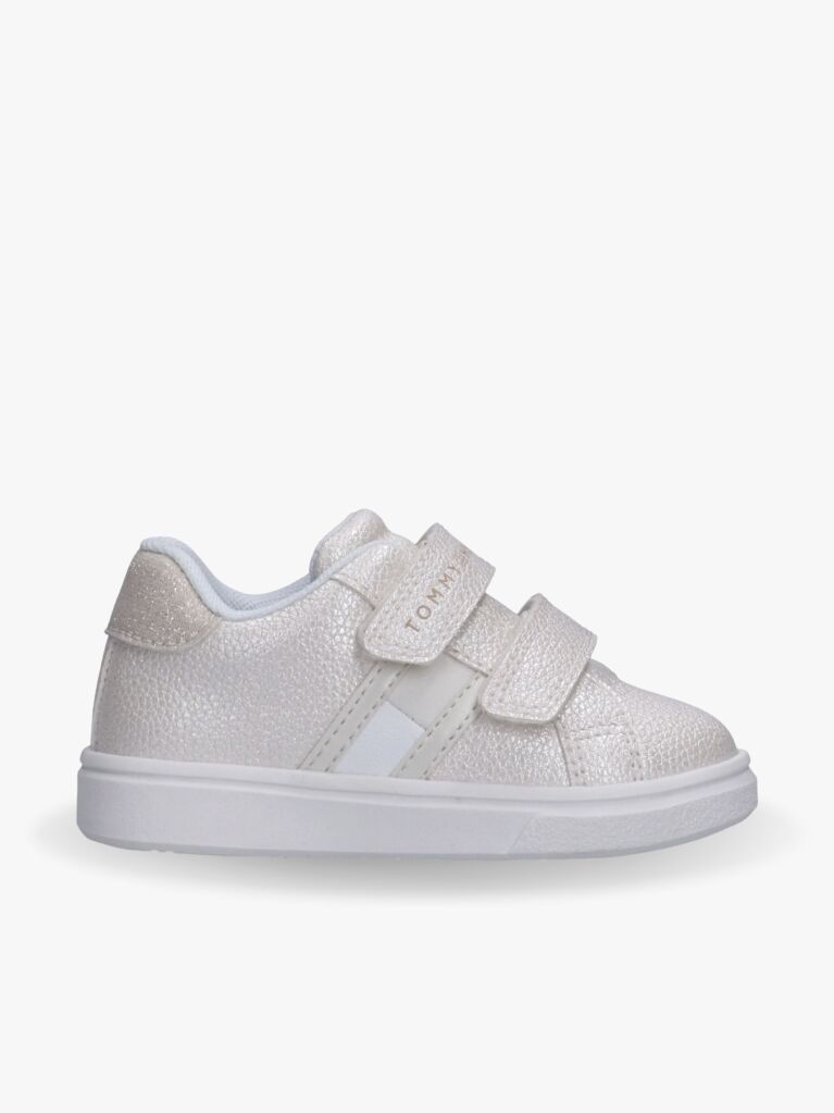 White Low Cut Flag Velcro Sneakers  Girls