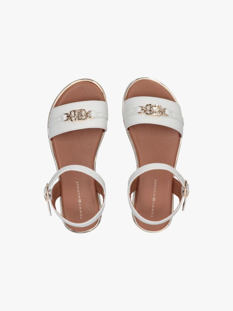 White TH Monogram Plaque Sandals  Girls
