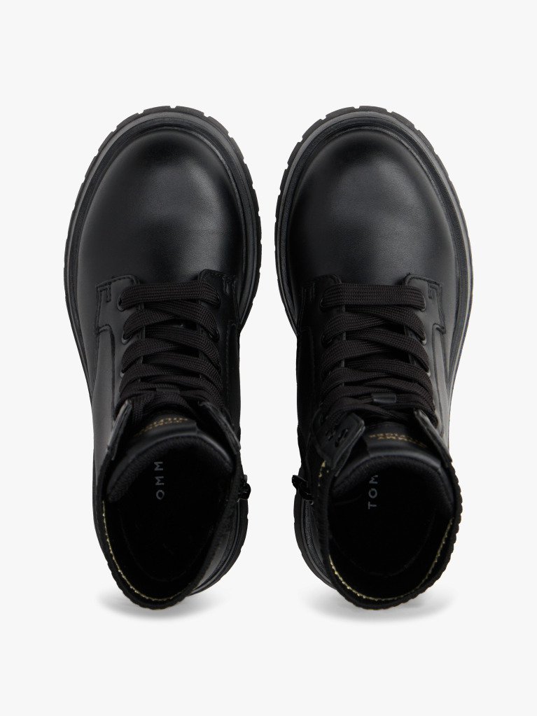 Black Rib-Knit Cleat Lace-Up Ankle Boots  Girls