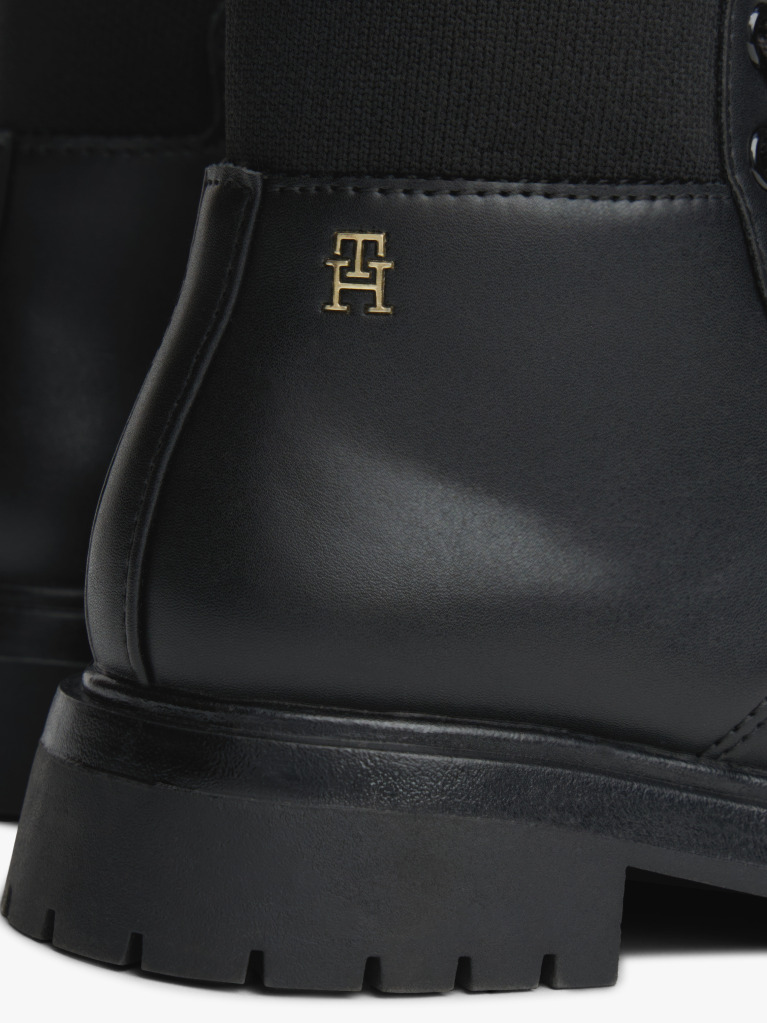 Black Rib-Knit Cleat Lace-Up Ankle Boots  Girls