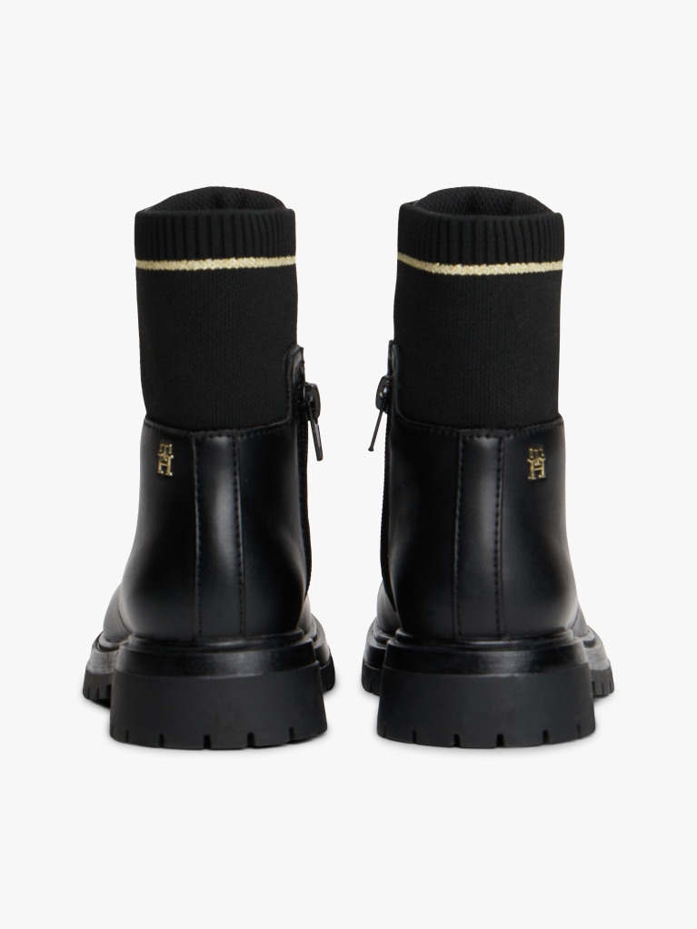 Black Rib-Knit Cleat Lace-Up Ankle Boots  Girls