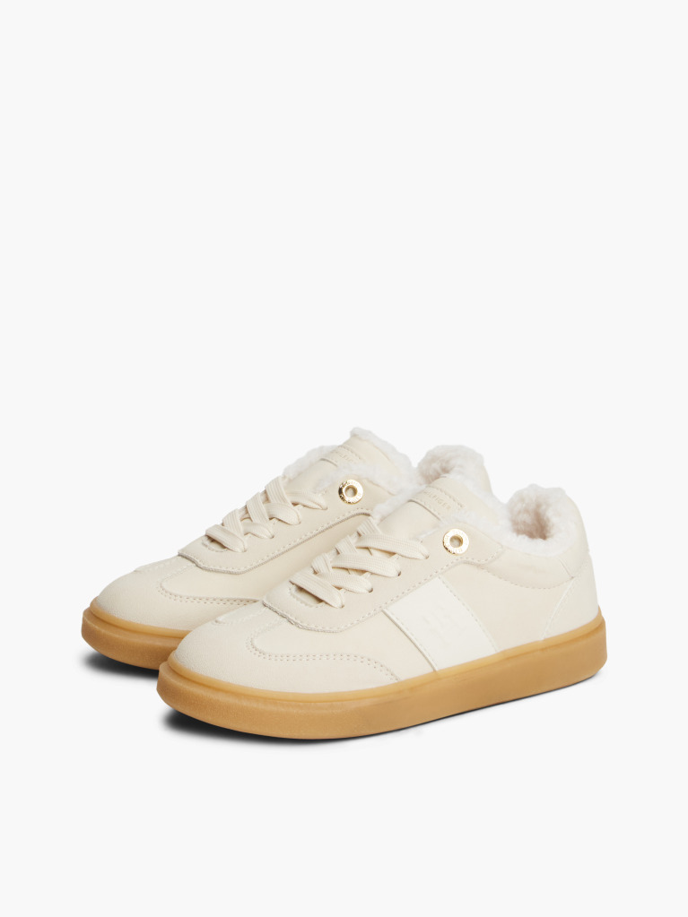 Beige Teddy Lined Lace-Up Sneakers  Girls