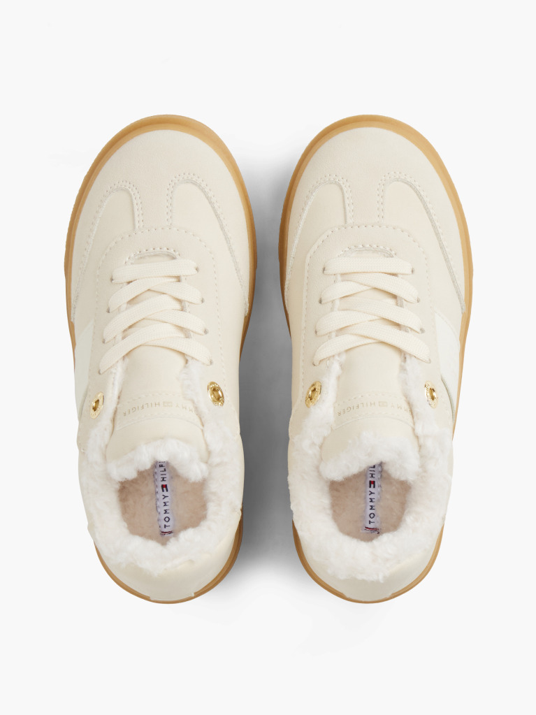 Beige Teddy Lined Lace-Up Sneakers  Girls