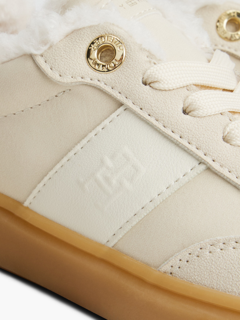 Beige Teddy Lined Lace-Up Sneakers  Girls