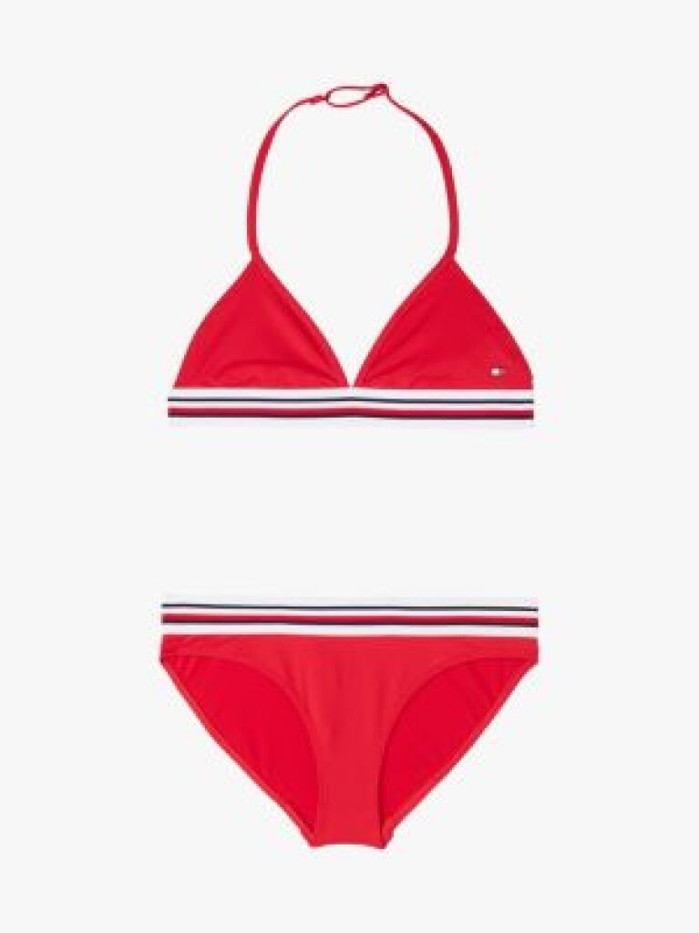 Red Global Stripe Triangle Bikini Set  Girls
