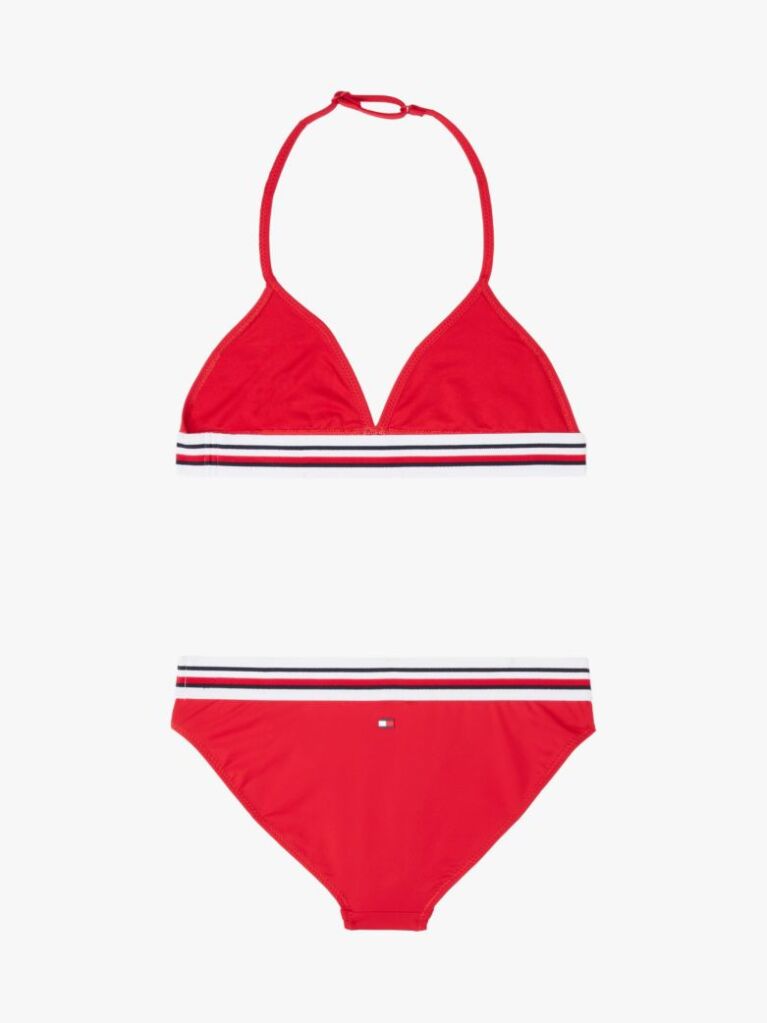 Red Global Stripe Triangle Bikini Set  Girls