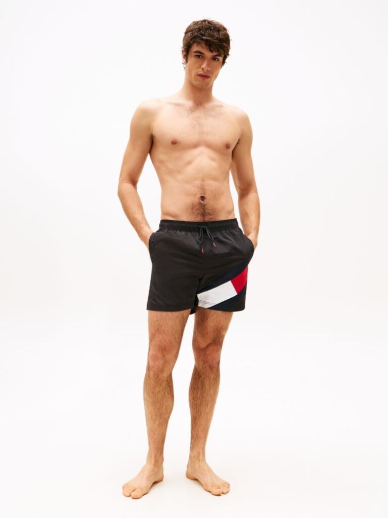 Black Flag Mid Length Drawstring Swim Shorts  Men