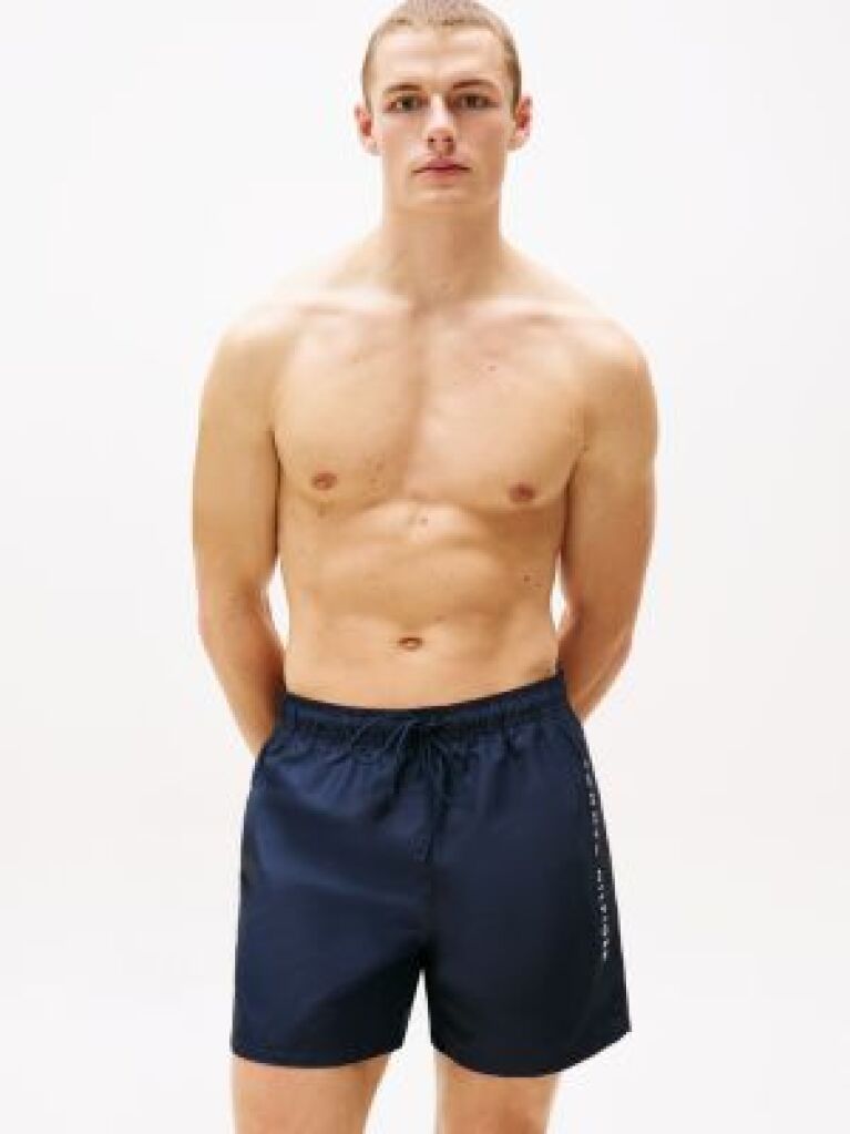 Blue Original Logo Mid Length Swim Shorts  Men