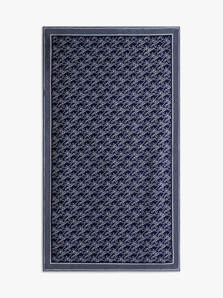 Blue Essential Logo Yarn Dyed Velour Beach Towel  Unisex