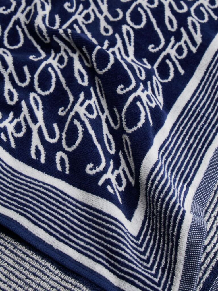 Blue Essential Logo Yarn Dyed Velour Beach Towel  Unisex
