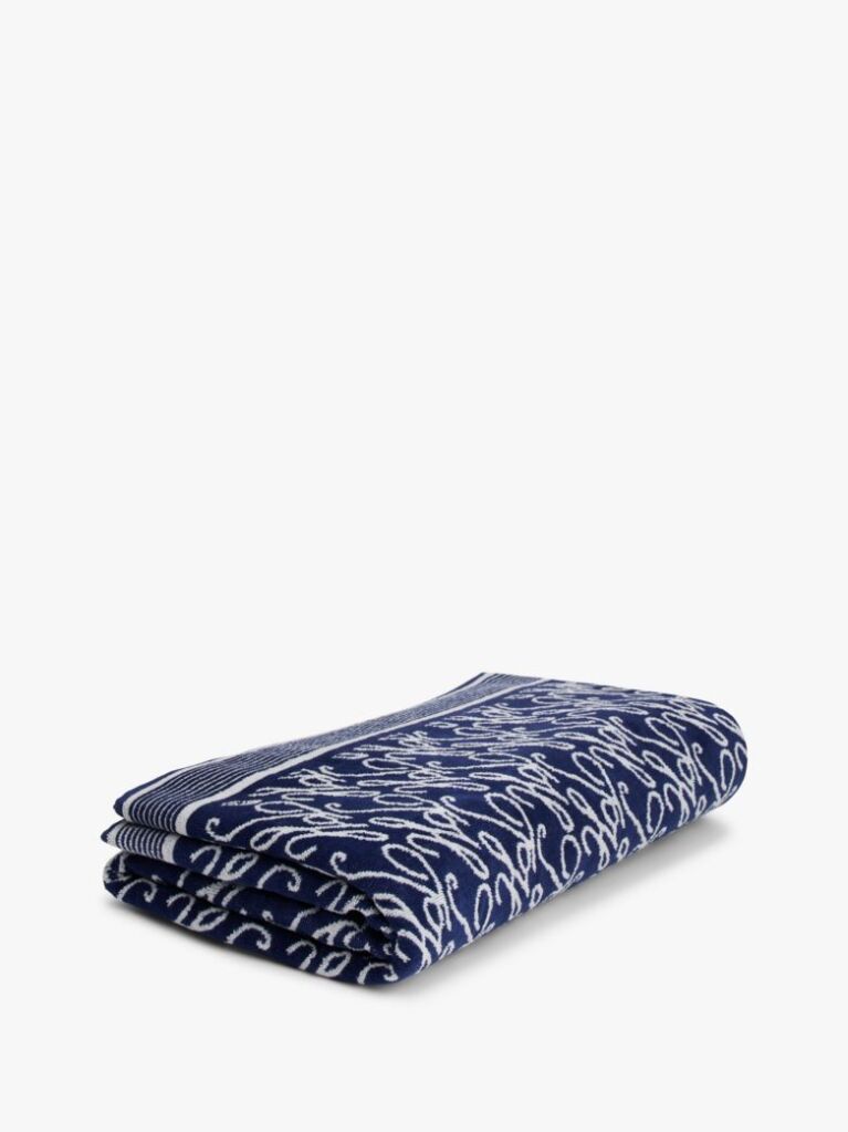 Blue Essential Logo Yarn Dyed Velour Beach Towel  Unisex