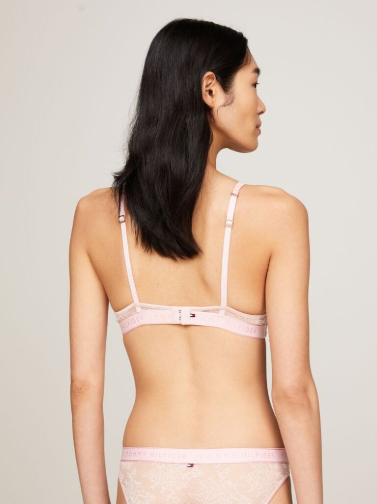 Pink Floral Lace Unlined Plunge Bra  Women