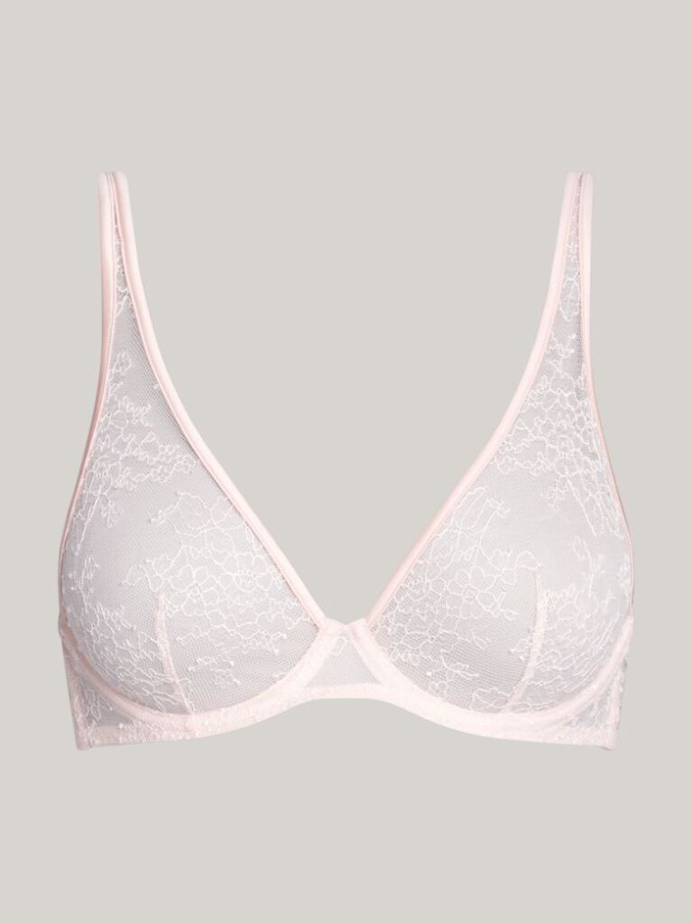 Pink Floral Lace Unlined Plunge Bra  Women