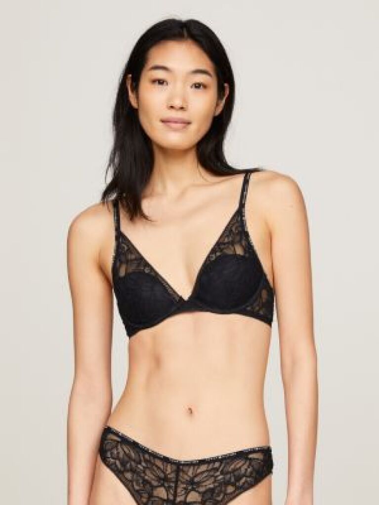 Black Premium Lace Unpadded Plunge Bra  Women