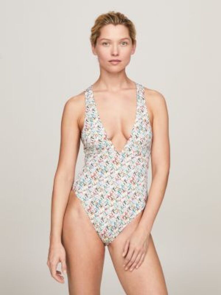Multi TH Monogram Plunge One-Piece Swimsuit  Women