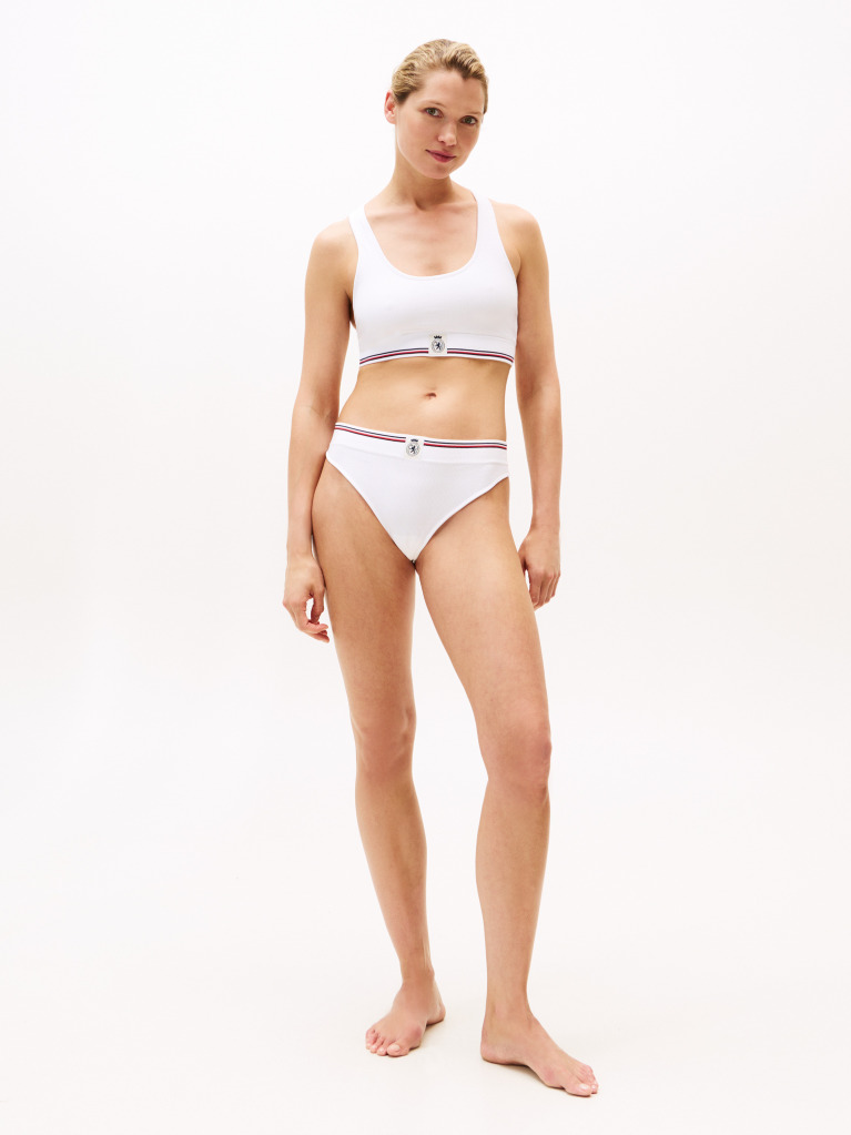 White TH Crest Racerback Ribbed Bralette  Women