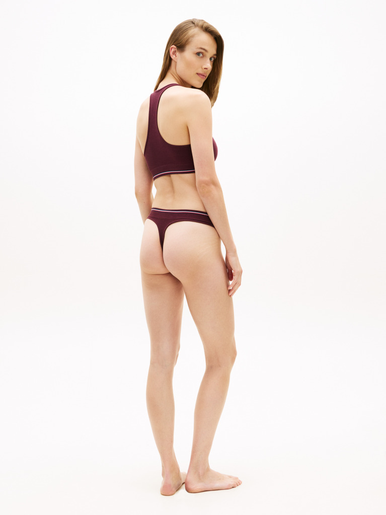 Red TH Crest Ribbed Thong  Women