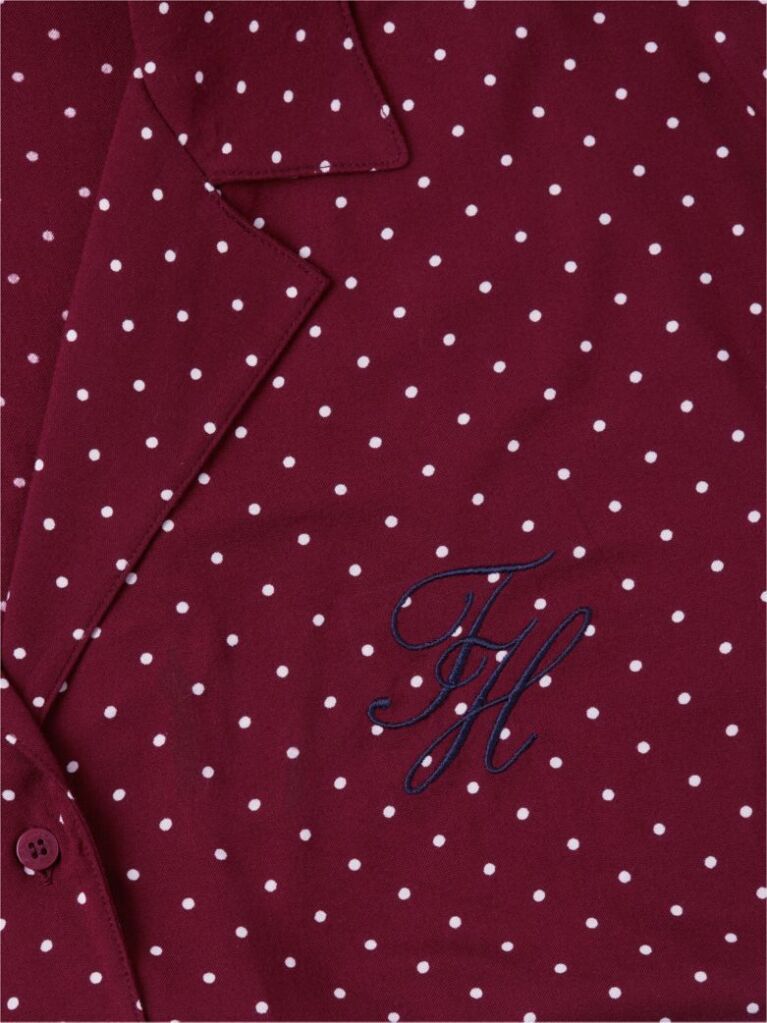 Red Essential Print Embroidery Relaxed Pyjama Shirt  Women