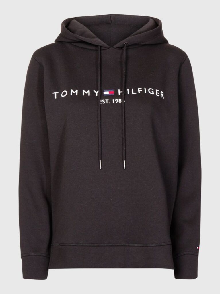 Black Essential Hoodie With Logo  Women