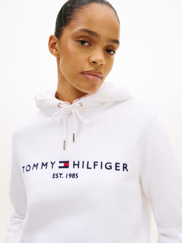 White Essential Hoodie With Logo  Women