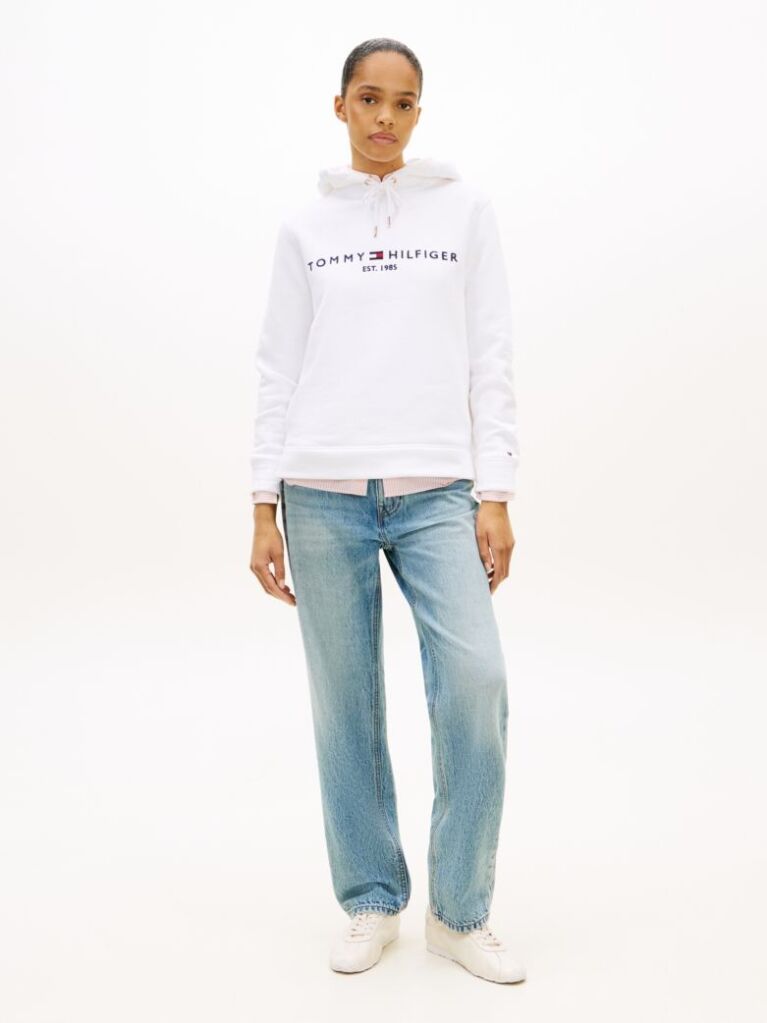White Essential Hoodie With Logo  Women
