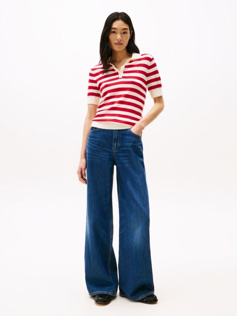 Multi Short Sleeve Polo Collar Jumper  Women