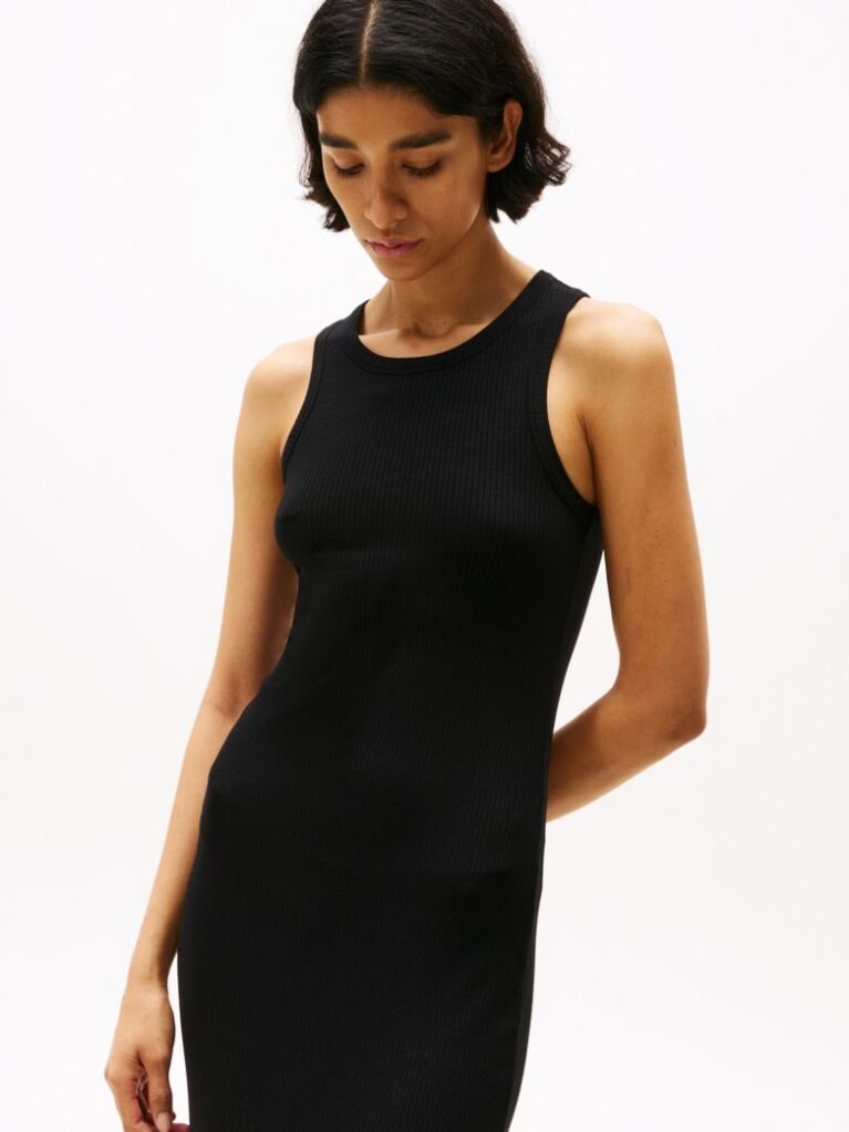 Black Ribbed Midi Bodycon Dress  Women