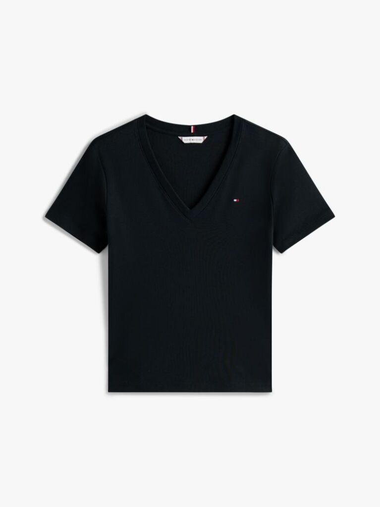 Blue Ribbed V-Neck Slim Fit T-Shirt  Women