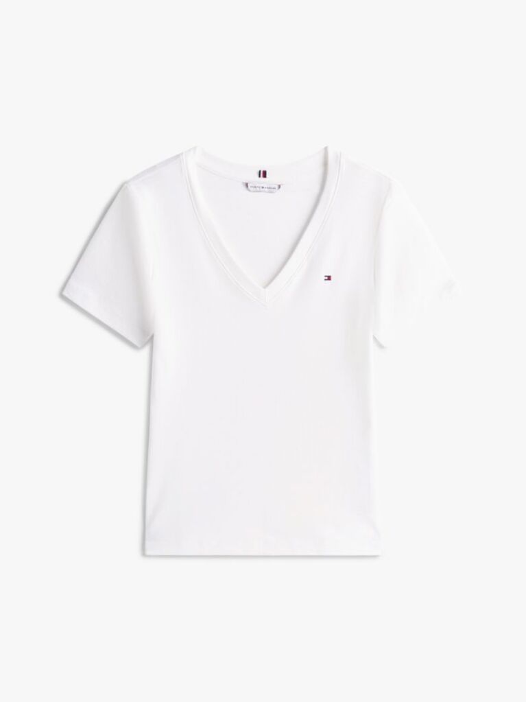 Beige Ribbed V-Neck Slim Fit T-Shirt  Women