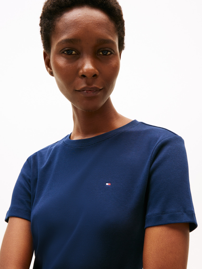 Blue Flag Embroidery Ribbed Slim T-Shirt  Women