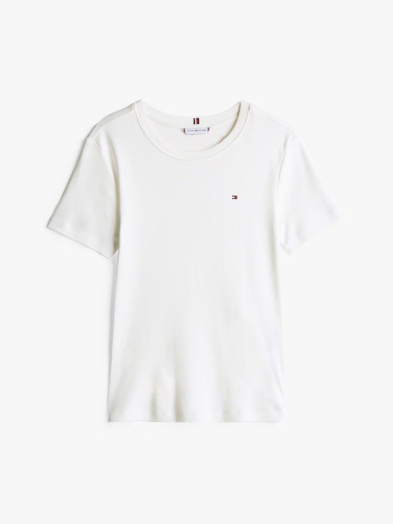 White Flag Embroidery Ribbed Slim T-Shirt  Women