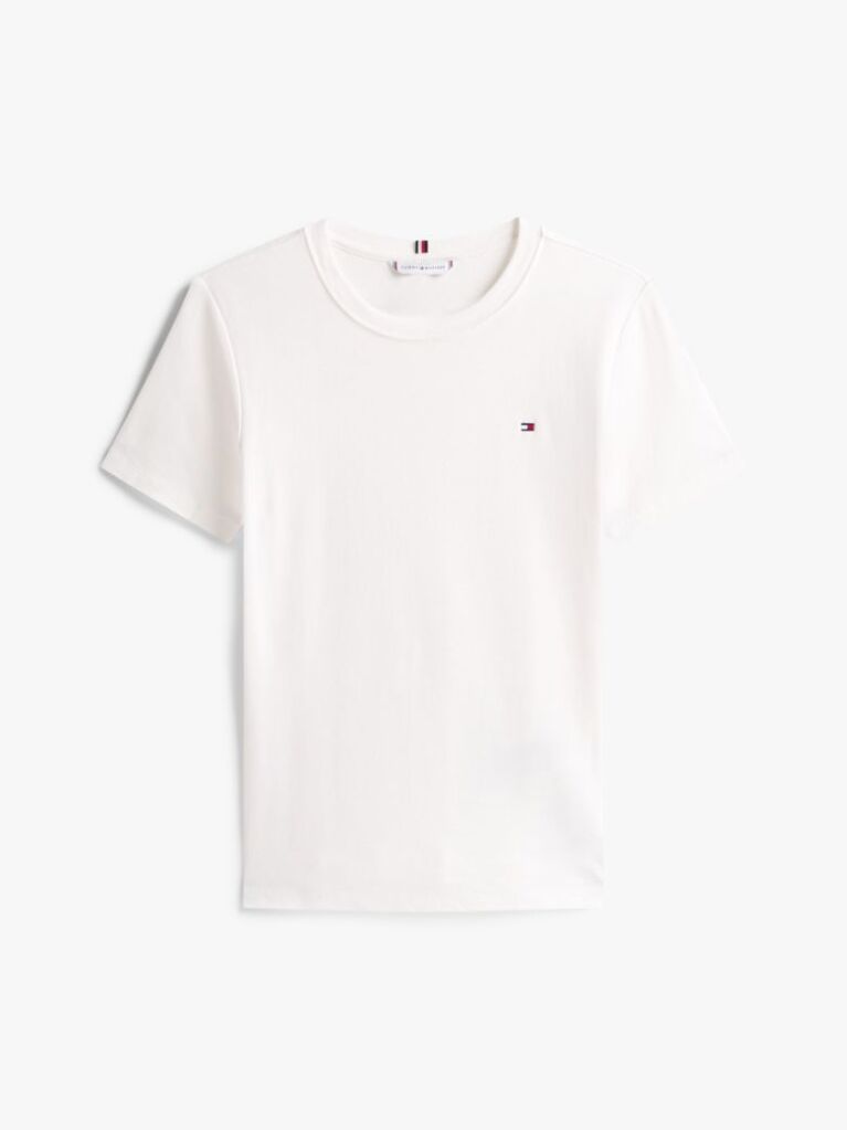 White Flag Embroidery Ribbed Slim T-Shirt  Women