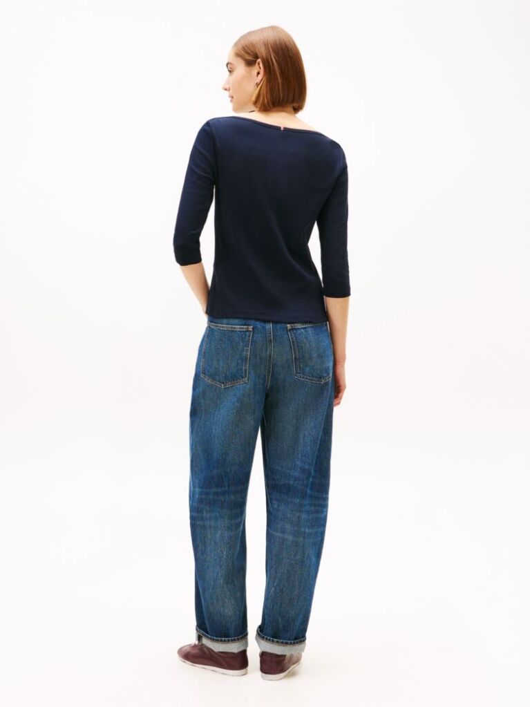 Blue Boat Neck Slim Fit T-Shirt  Women