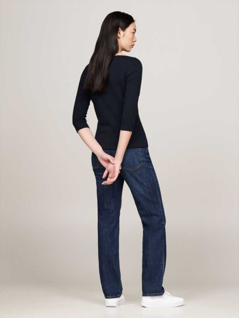 Blue Boat Neck Slim Fit T-Shirt  Women