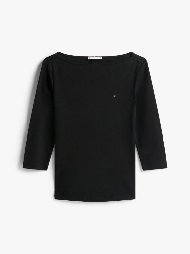 Black Boat Neck Slim Fit T-Shirt  Women