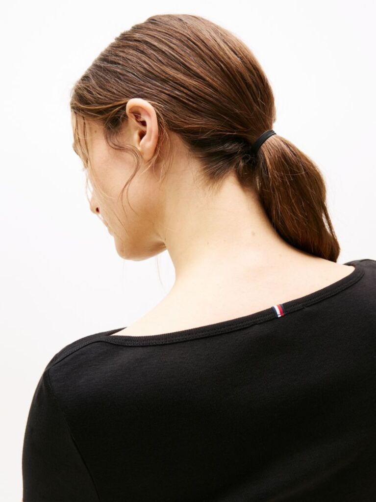 Black Boat Neck Slim Fit T-Shirt  Women