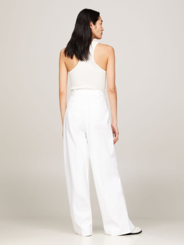 White Crest Pique Bootcut Trousers  Women