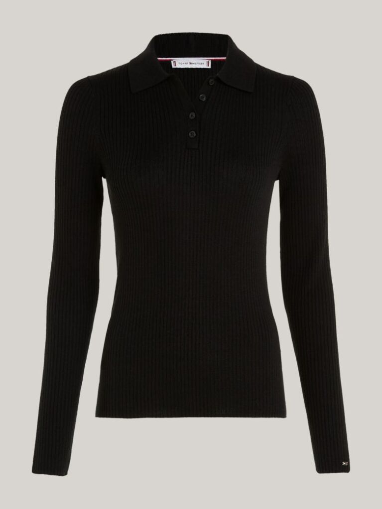 Black Essential Slim Fit Polo Jumper  Women