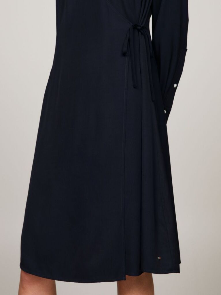 Blue Fit And Flare Wrap Dress  Women
