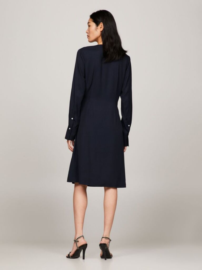 Blue Fit And Flare Wrap Dress  Women