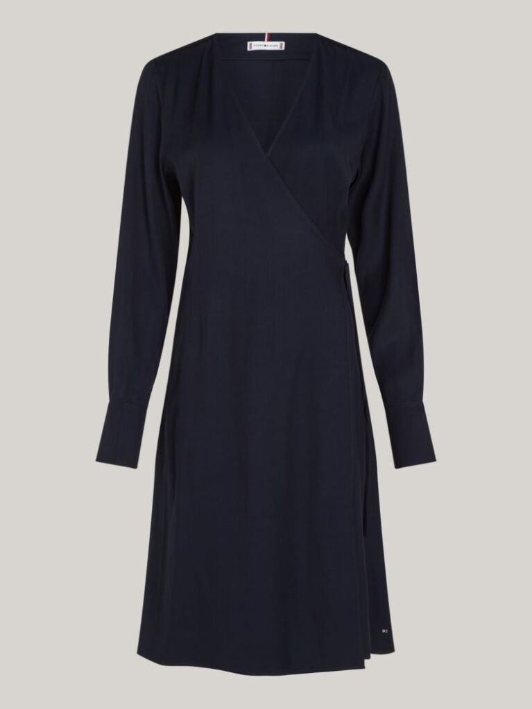 Blue Fit And Flare Wrap Dress  Women