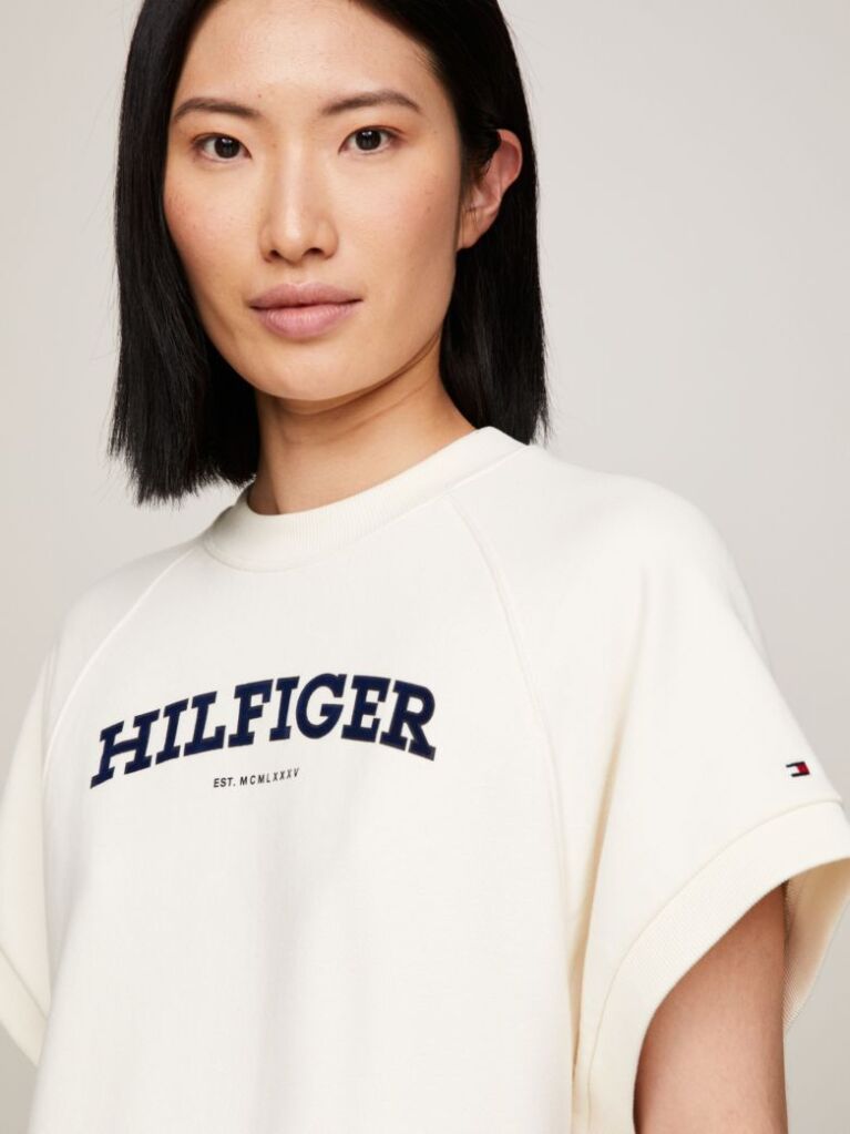 White Hilfiger Monotype Batwing Flock Sweatshirt  Women