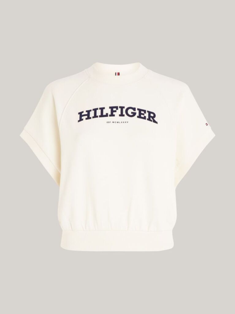White Hilfiger Monotype Batwing Flock Sweatshirt  Women