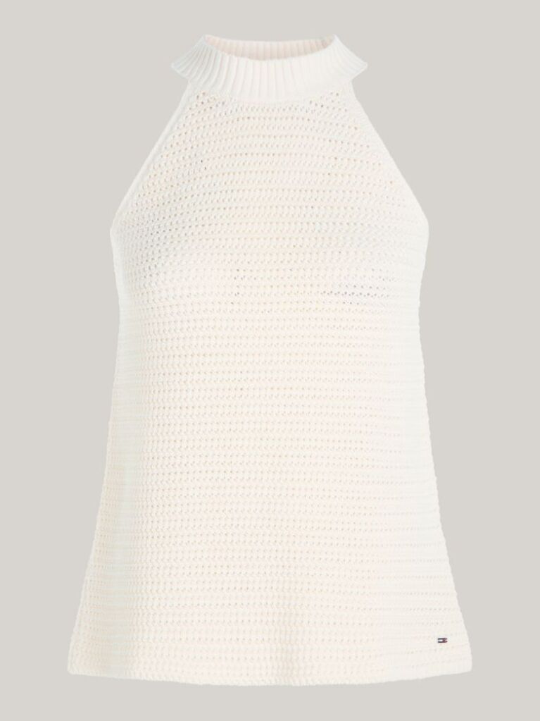 Beige Crochet Crew Neck Tank Top  Women