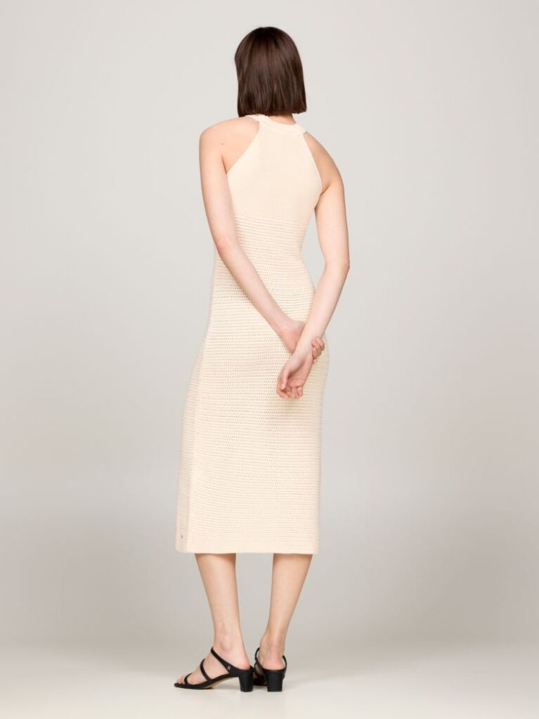 Beige Crochet Halterneck Midi Dress  Women
