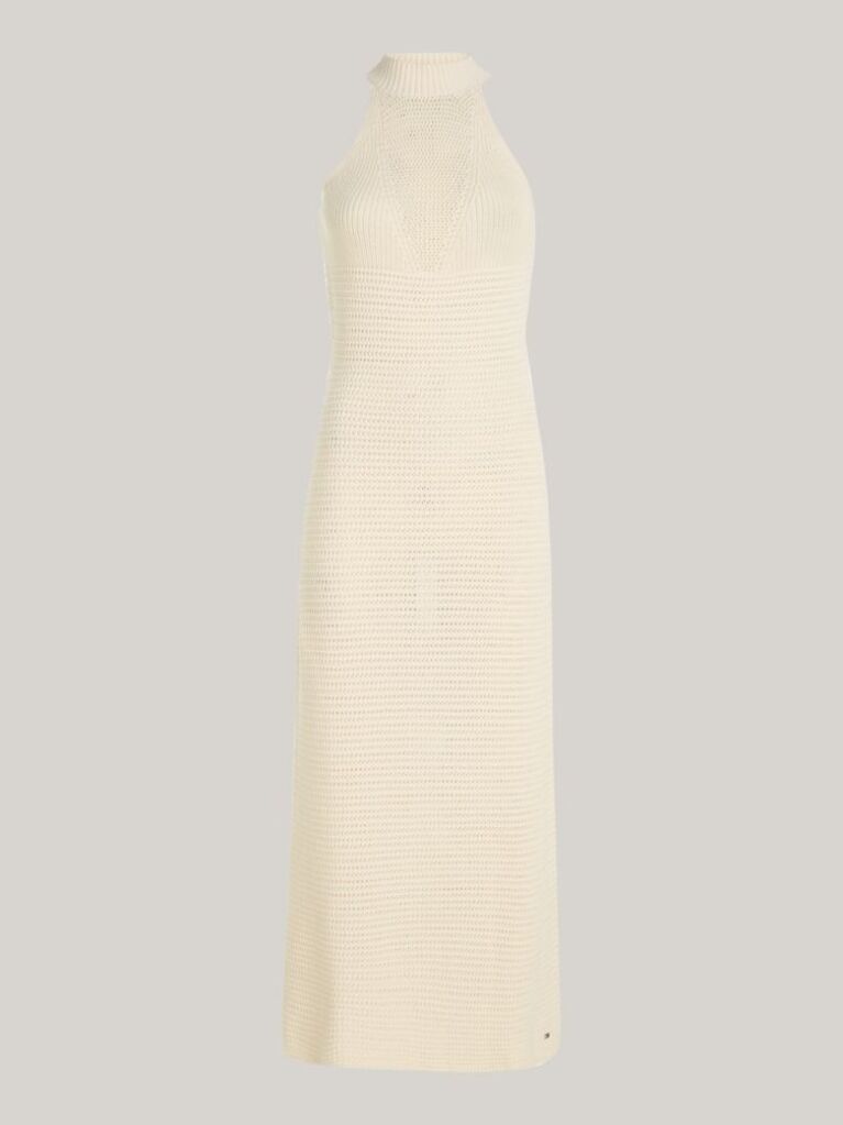 Beige Crochet Halterneck Midi Dress  Women